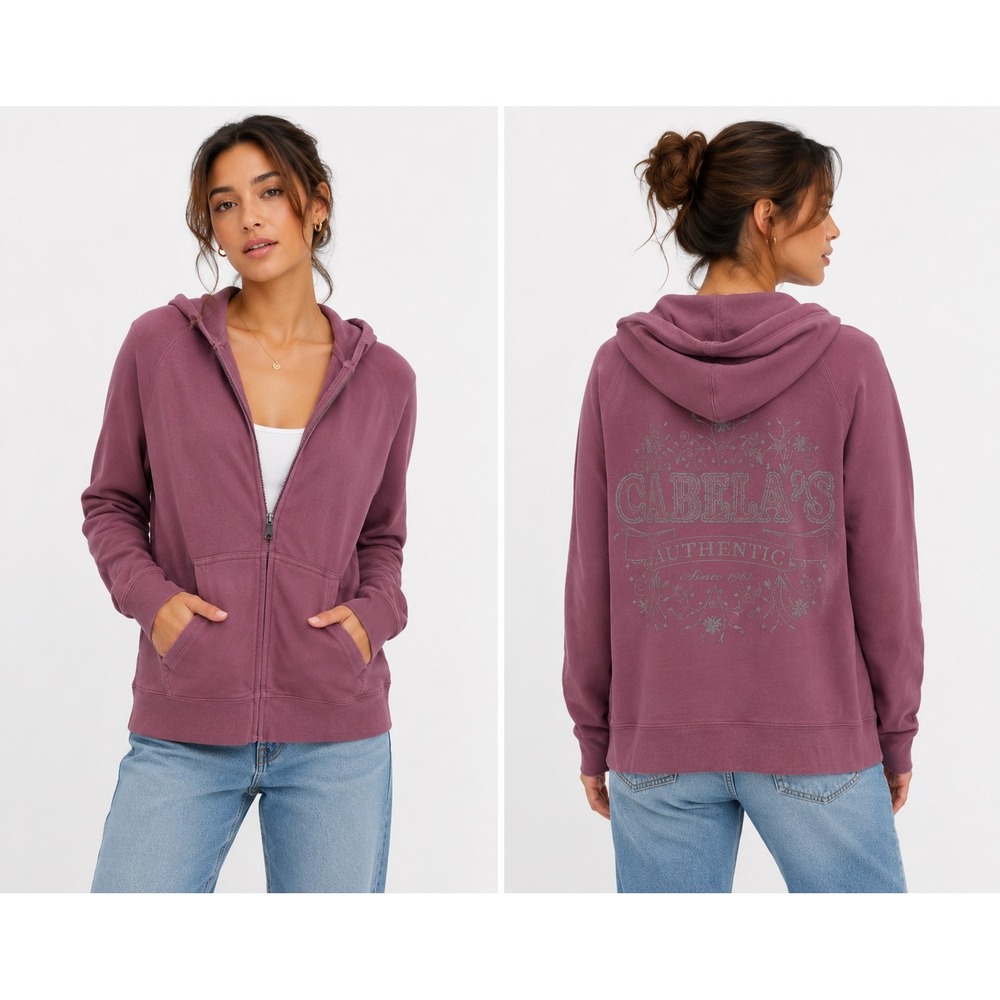 Cabelas Zip Up Hoodie Womens‎ XL Pink Graphic Back Floral Outdoor Gorpcore